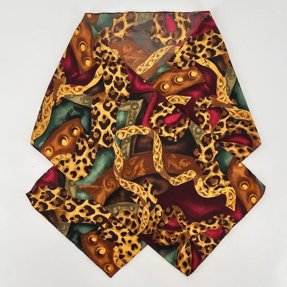 Vintage Silk Scarf Leopard Chain Print vintage 90s Maximalist